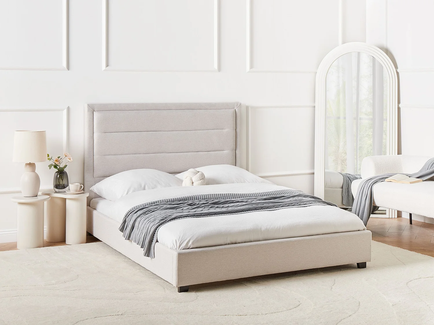 Lit avec sommier Tissu ROUEN 140 x 200 cm Beige clair