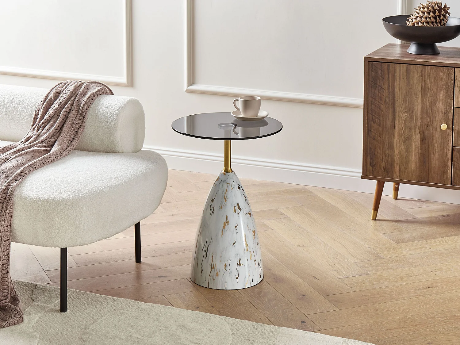 Table d'appoint WABBY Verre de sécurité Marbre blanc
