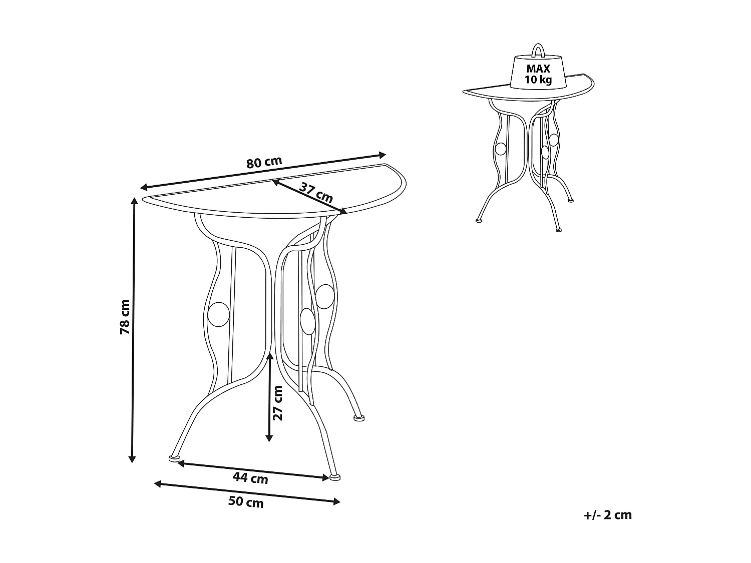 Table bistrot COGGIA 80 cm 37 cm Métal Beige clair
