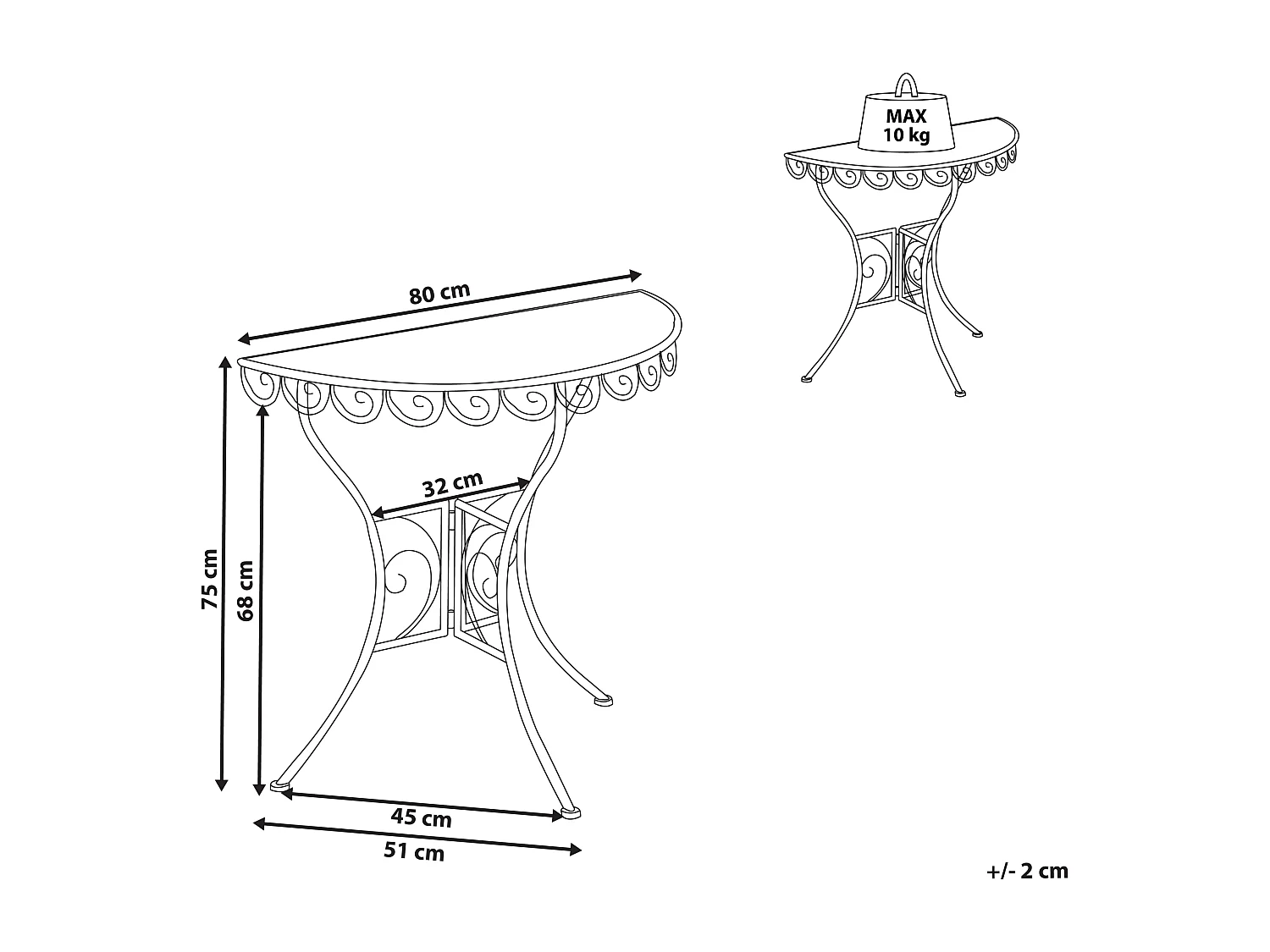 Table bistrot JUINA 80 cm 36 cm Métal Beige clair