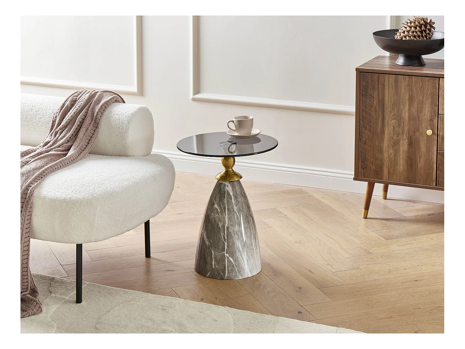 Table d'appoint CADY Verre de sécurité Marbre noir