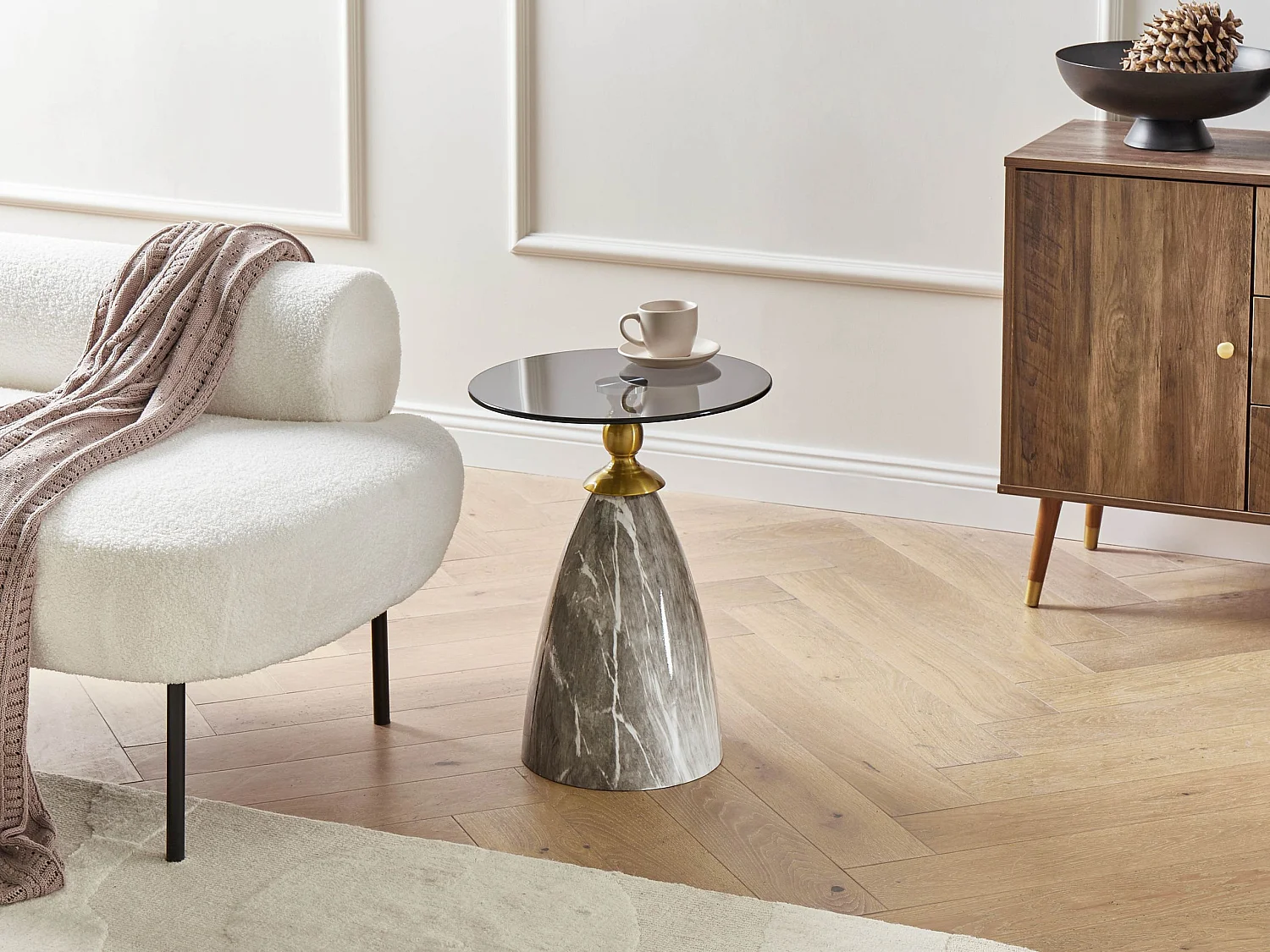 Table d'appoint CADY Verre de sécurité Marbre noir