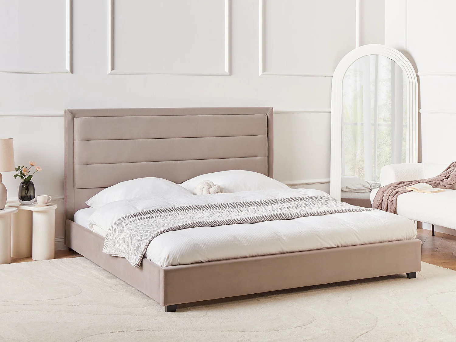 Lit avec sommier Velours ROUEN 180 x 200 cm Taupe