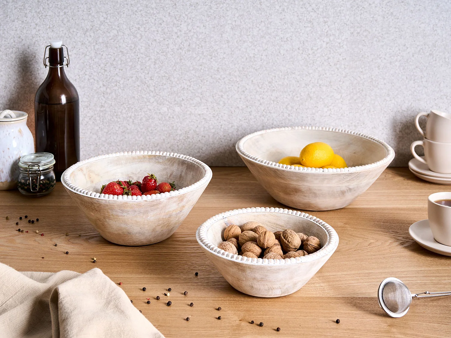 Lot de 3 bols décoratifs TANTA Bois de manguier Marron clair