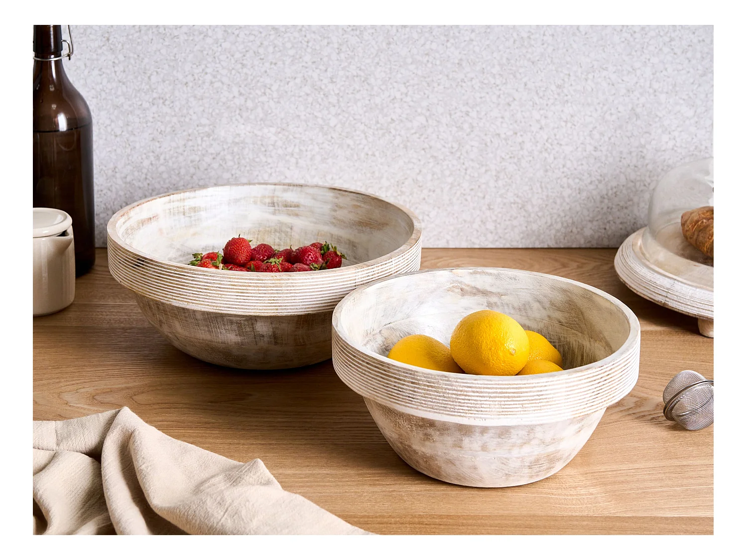 Lot de 2 bols décoratifs MINYA Bois de manguier Marron clair