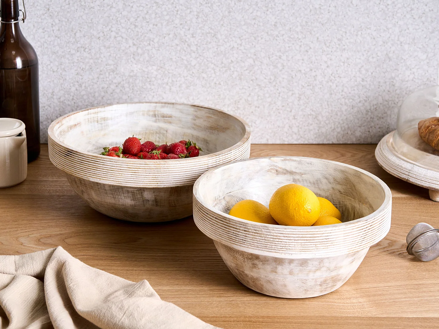 Lot de 2 bols décoratifs MINYA Bois de manguier Marron clair