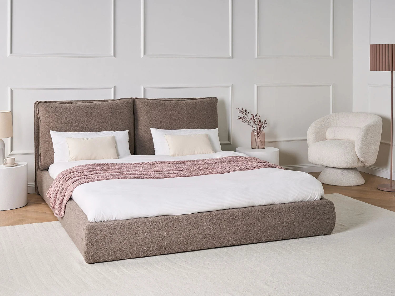 Lit avec sommier Bouclé BAJONNA 180 x 200 cm Marron