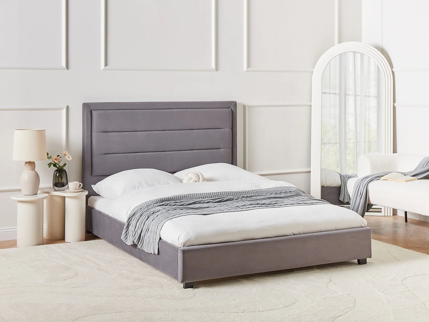 Lit avec sommier Velours ROUEN 140 x 200 cm Gris foncé