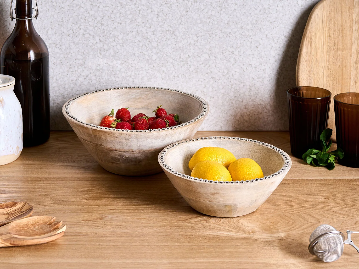 Lot de 2 bols décoratifs LUXOR Bois de manguier Marron clair