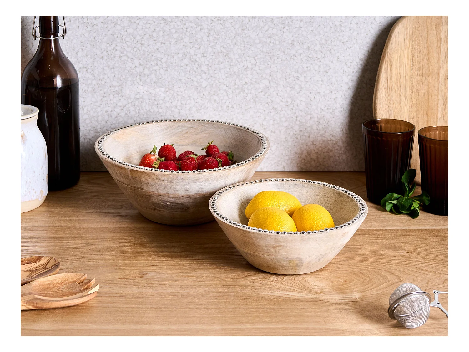 Lot de 2 bols décoratifs LUXOR Bois de manguier Marron clair