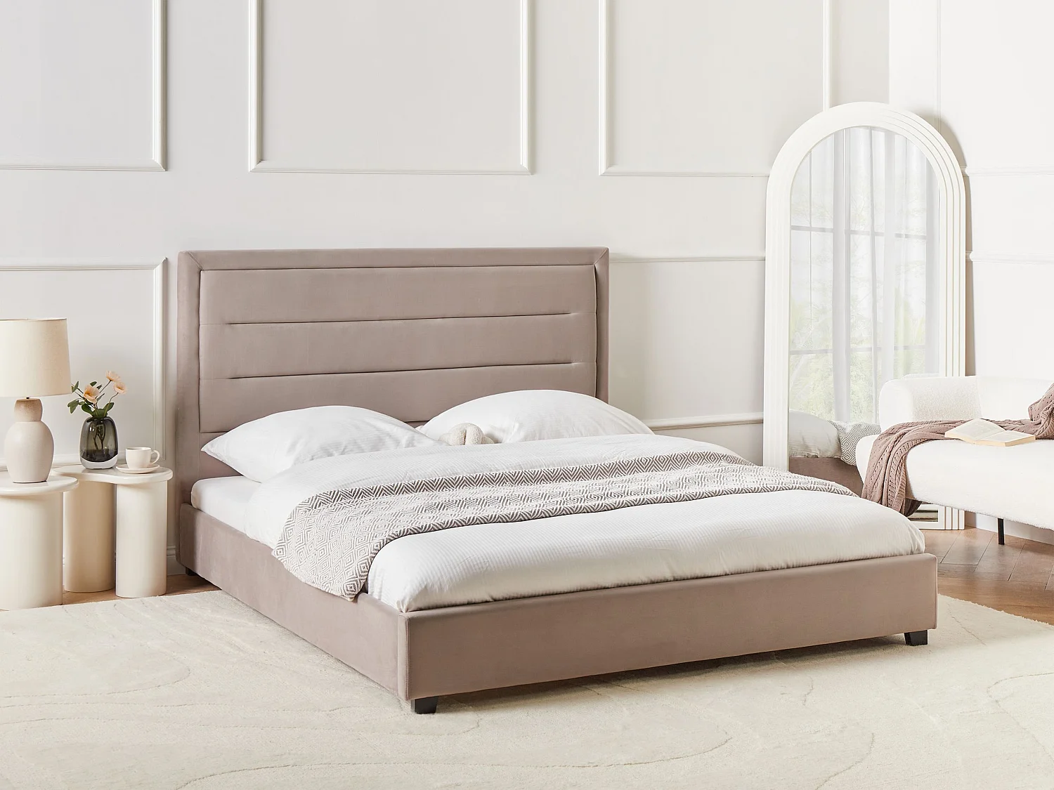 Lit avec sommier Velours ROUEN 160 x 200 cm Taupe