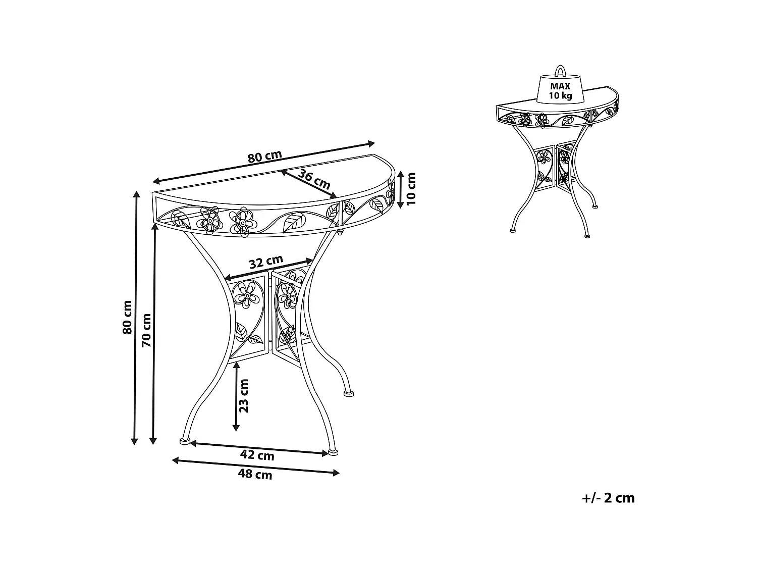 Table bistrot YAVIZA 80 cm 36 cm Métal Beige clair