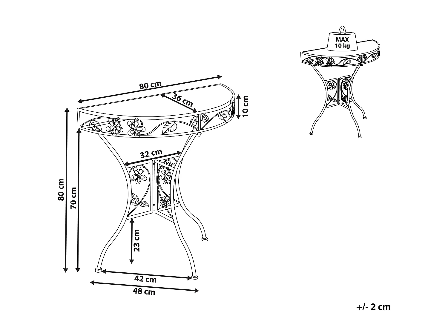 Table bistrot YAVIZA 80 cm 36 cm Métal Beige clair