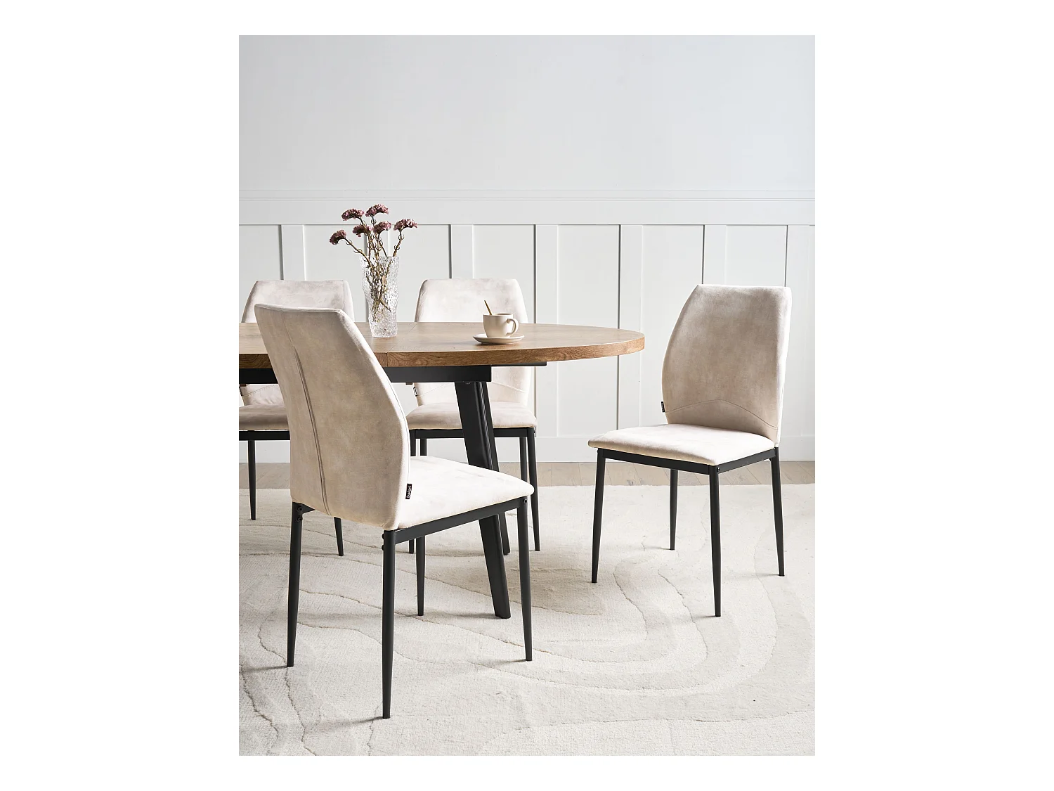 Lot de 4 chaises de salle à manger ROCHEPORT Tissu Beige clair