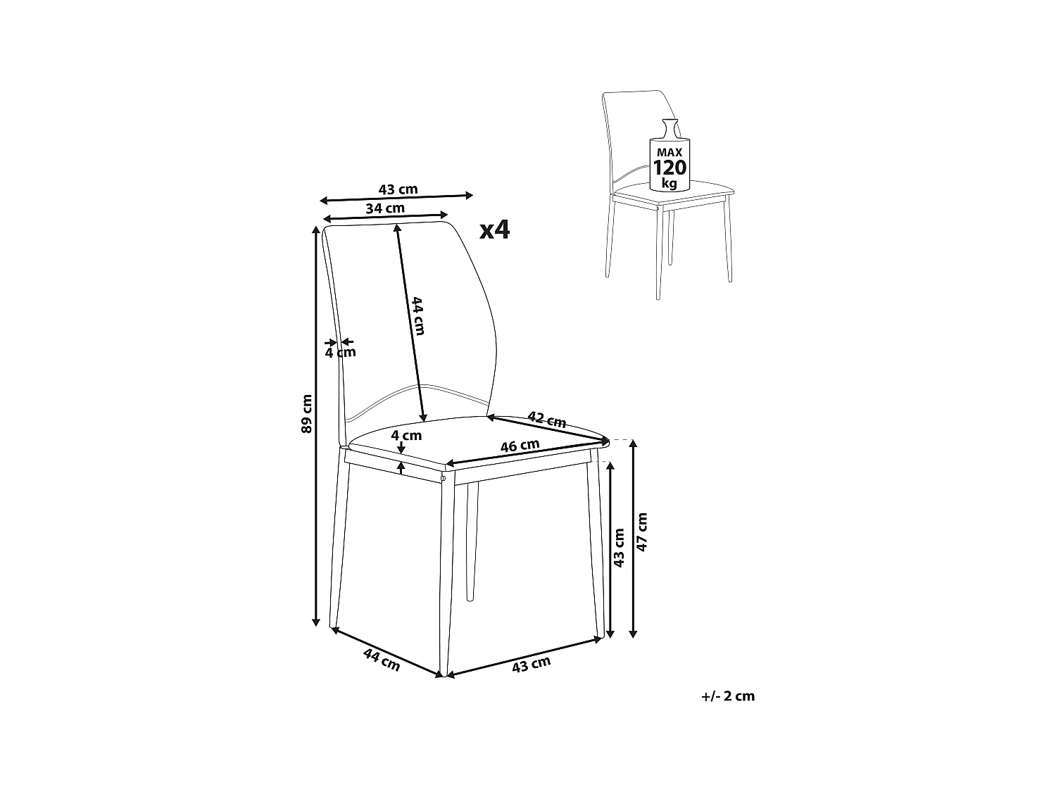 Lot de 4 chaises de salle à manger ROCHEPORT Tissu Beige clair