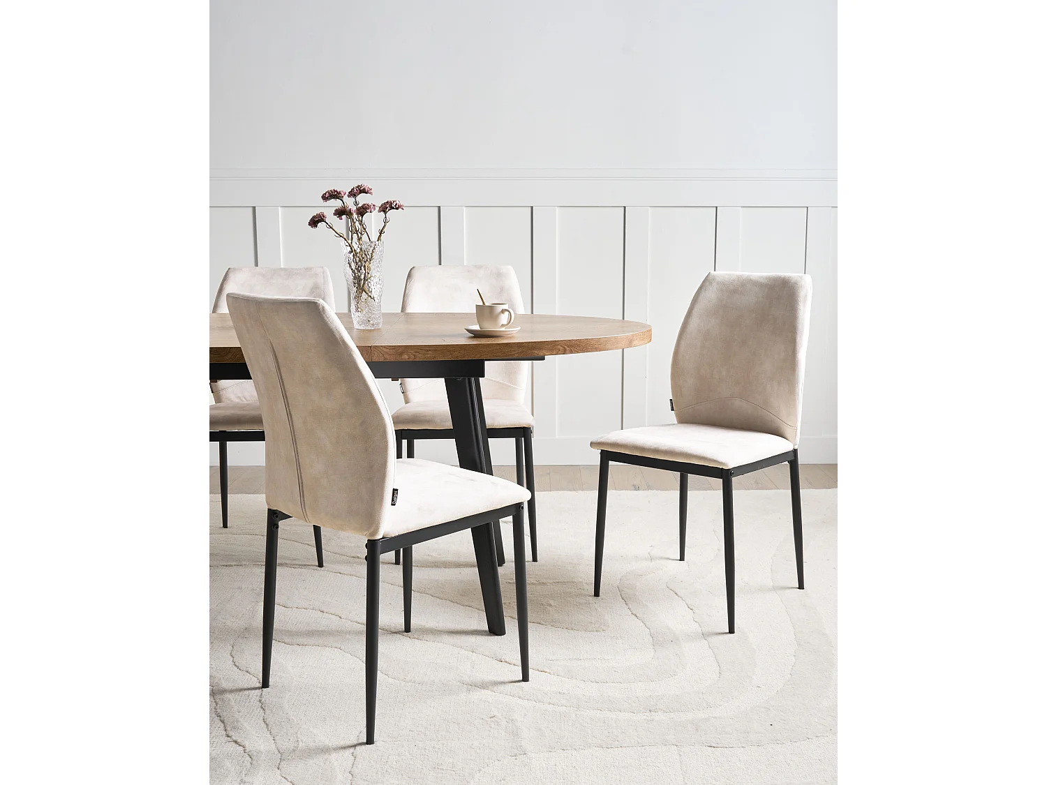 Set of 4 Dining Chairs ROCHEPORT Fabric Light Beige
