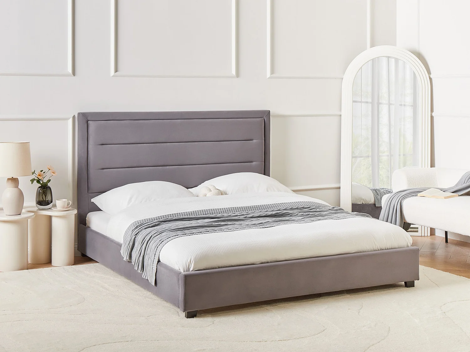 Lit avec sommier Velours ROUEN 160 x 200 cm Gris foncé