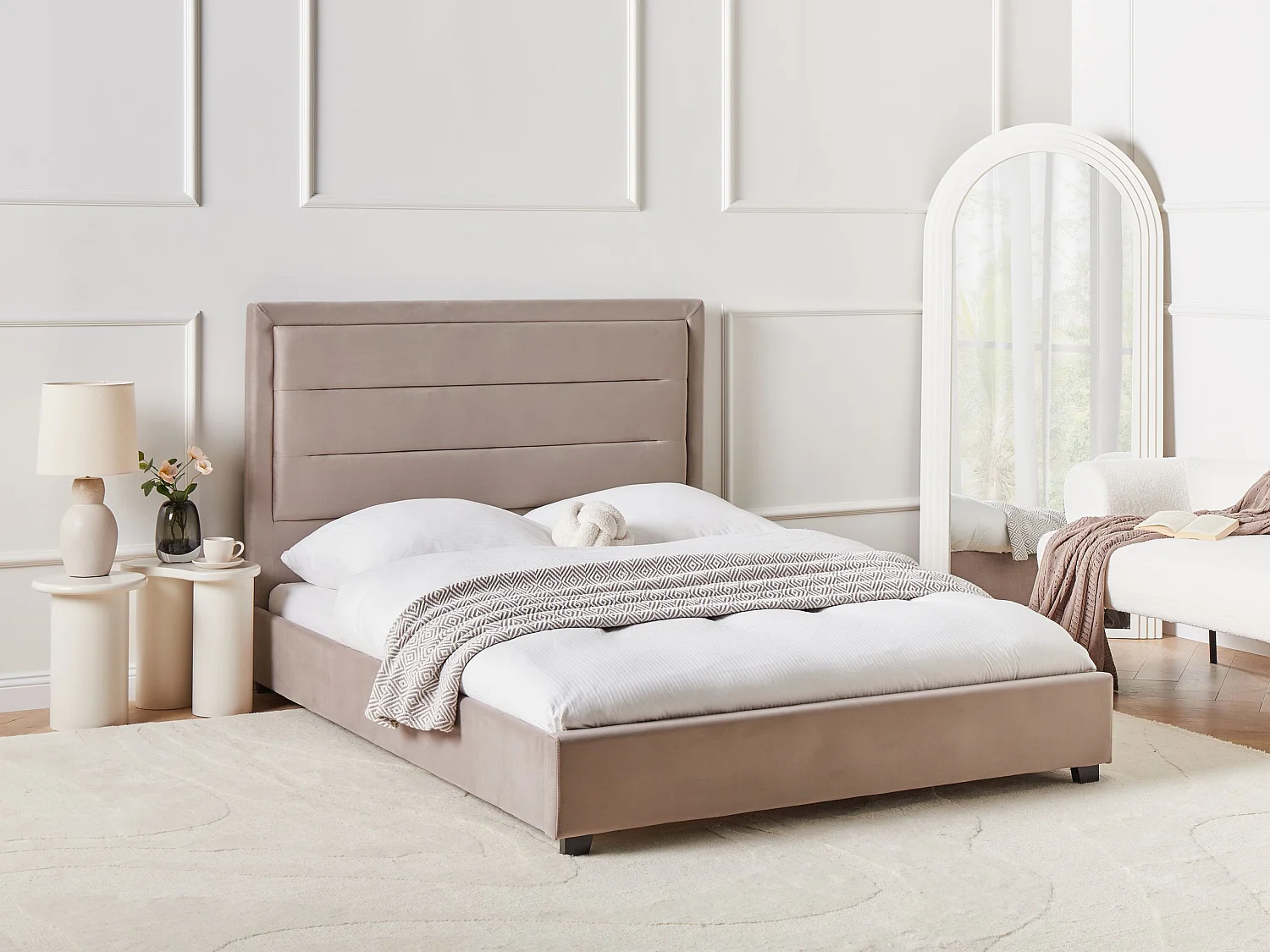 Lit avec sommier Velours ROUEN 140 x 200 cm Taupe