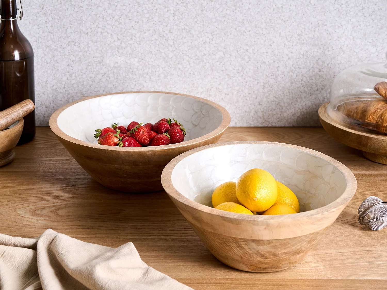 Lot de 2 bols décoratifs ARISH Bois de manguier Marron/blanc