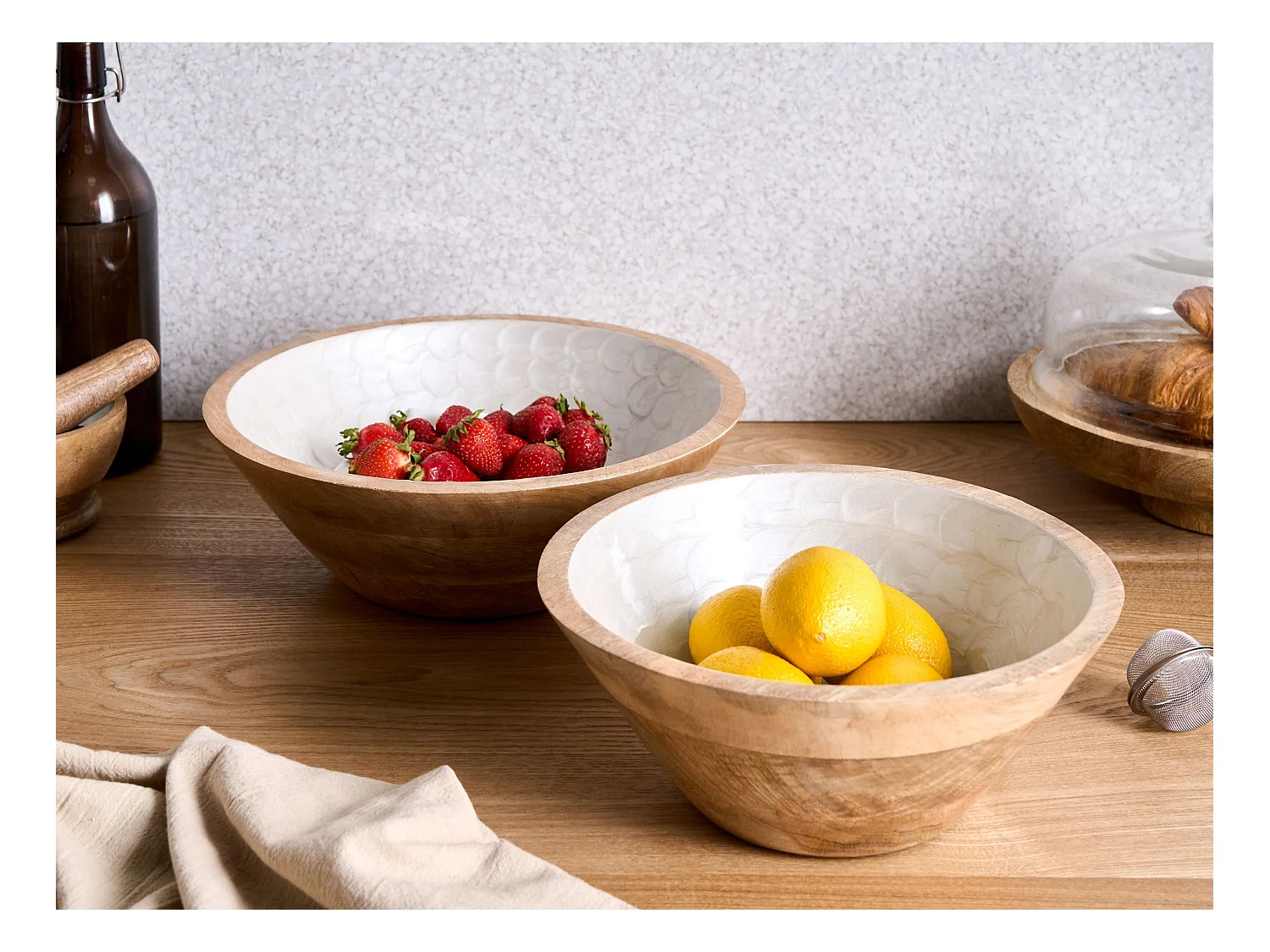 Lot de 2 bols décoratifs ARISH Bois de manguier Marron/blanc