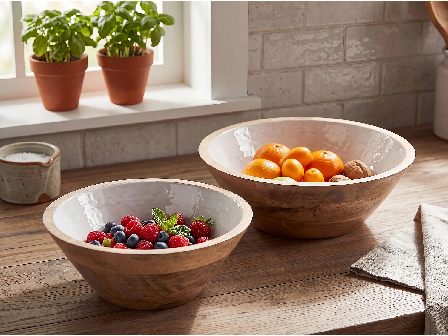 Lot de 2 bols décoratifs ARISH Bois de manguier Marron/blanc