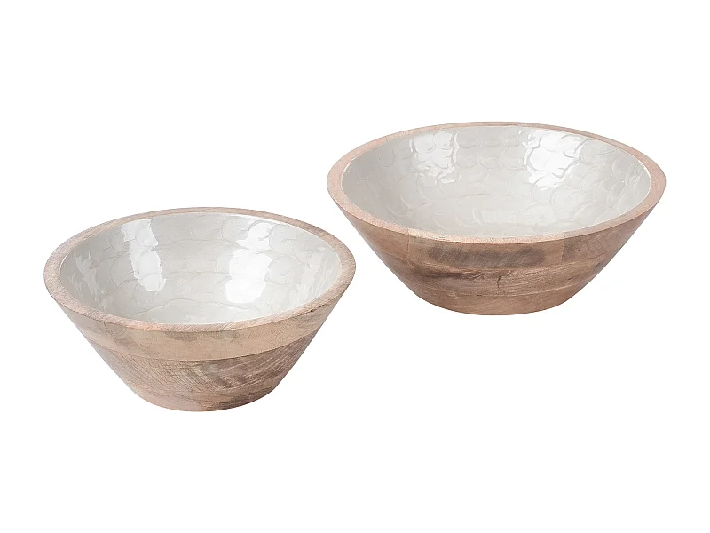 Lot de 2 bols décoratifs ARISH Bois de manguier Marron/blanc