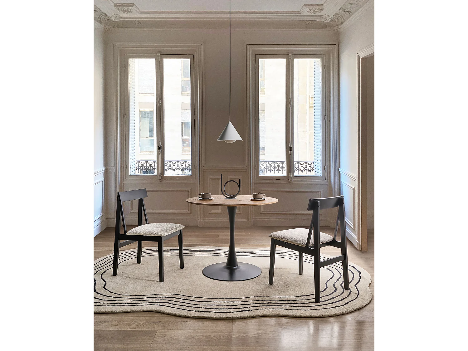 Set of 2 Dining Chairs ISLE Wood Black/ Beige