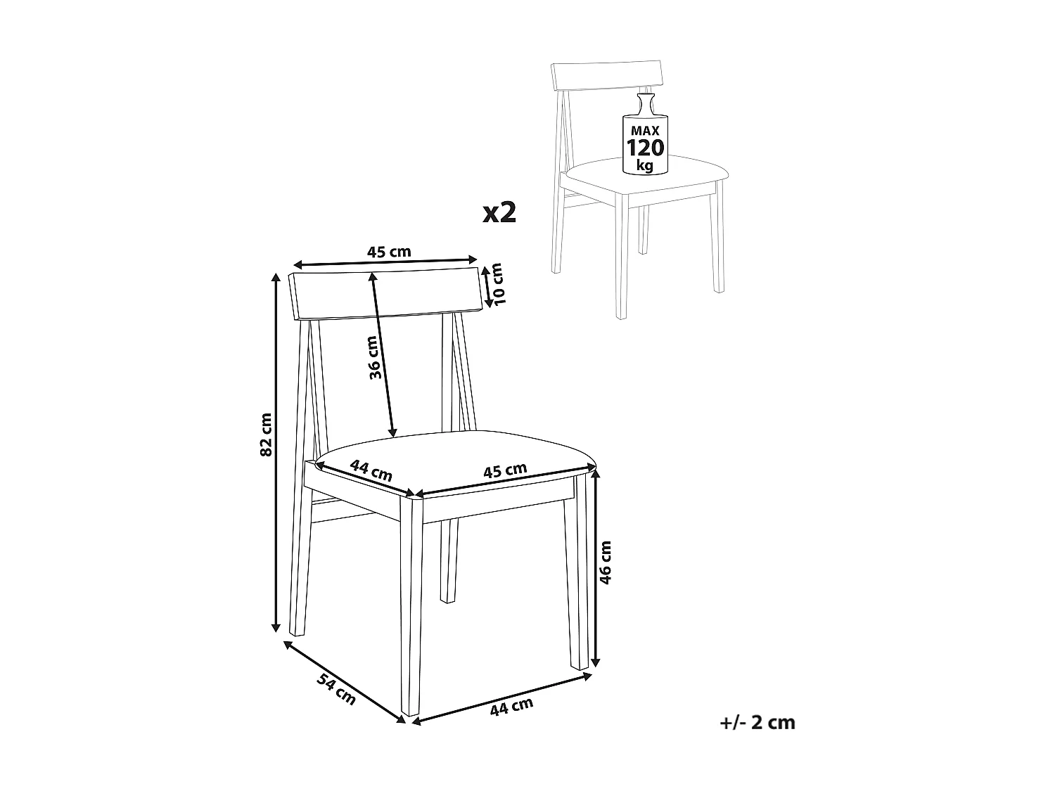 Lot de 2 chaises de salle à manger ISLE Bois Noir/beige