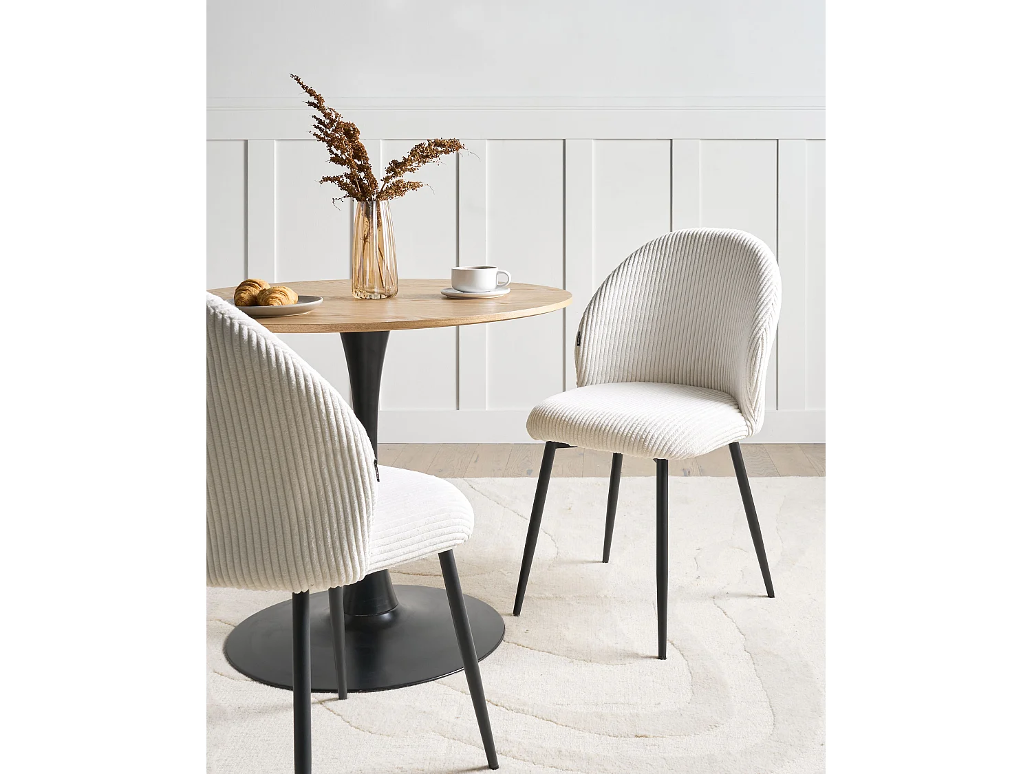 Lot de 2 chaises de salle à manger ELOY Velours côtelé Blanc cassé