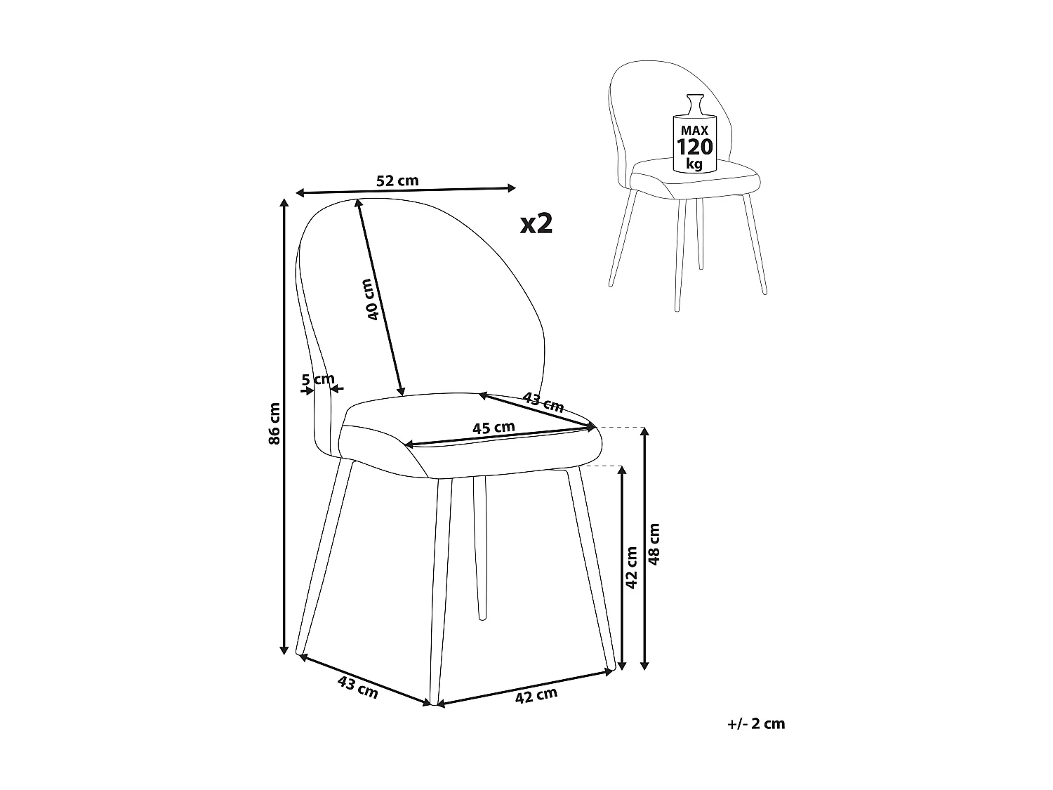Lot de 2 chaises de salle à manger ELOY Velours côtelé Blanc cassé