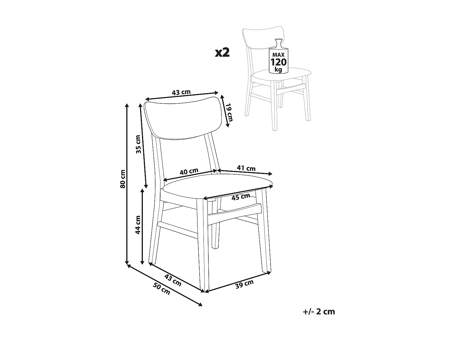 Lot de 2 chaises de salle à manger ANOKA Bois Marron clair/beige