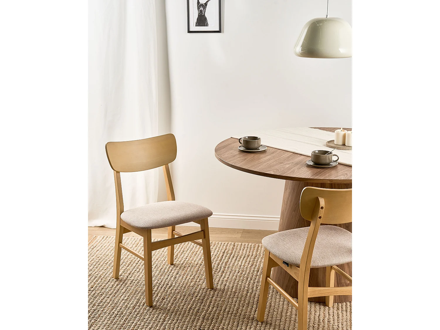 Set of 2 Dining Chairs ANOKA Wood Light Brown/ Beige