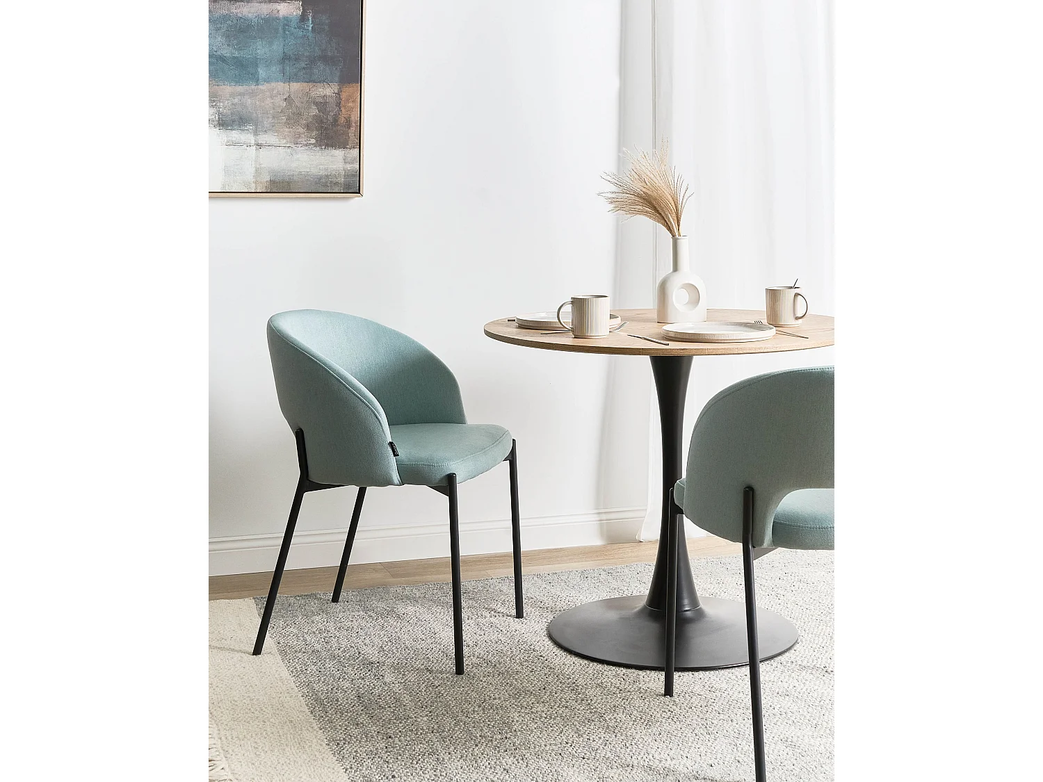 Lot de 2 chaises de salle à manger PENNY Tissu Bleu clair