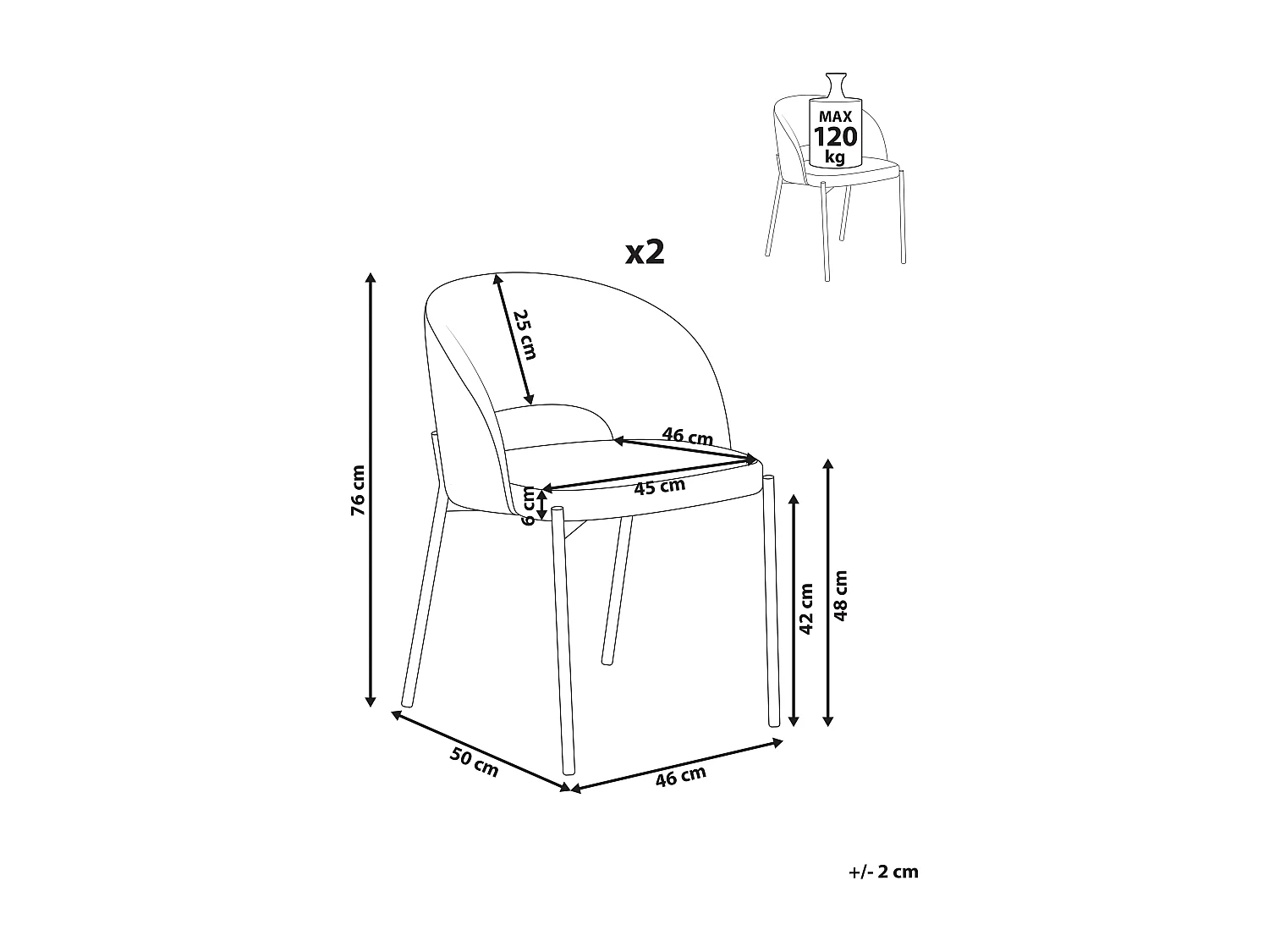Lot de 2 chaises de salle à manger PENNY Tissu Bleu clair