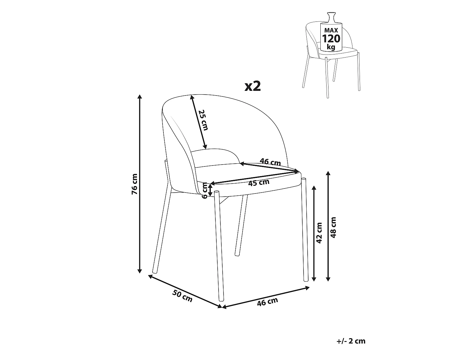 Lot de 2 chaises de salle à manger PENNY Tissu Bleu clair