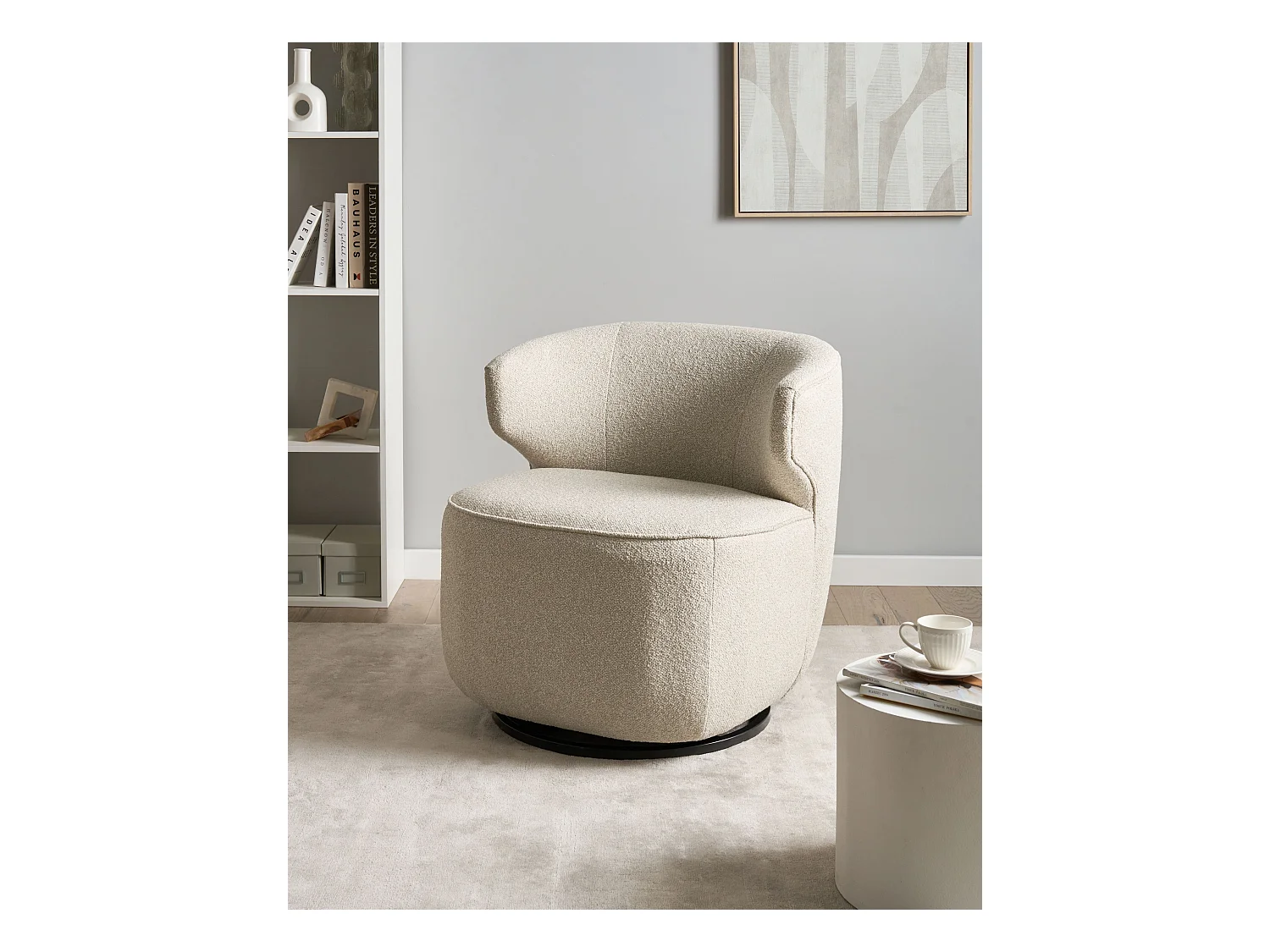 Fauteuil pivotant MOLLEBY Bouclé Beige clair