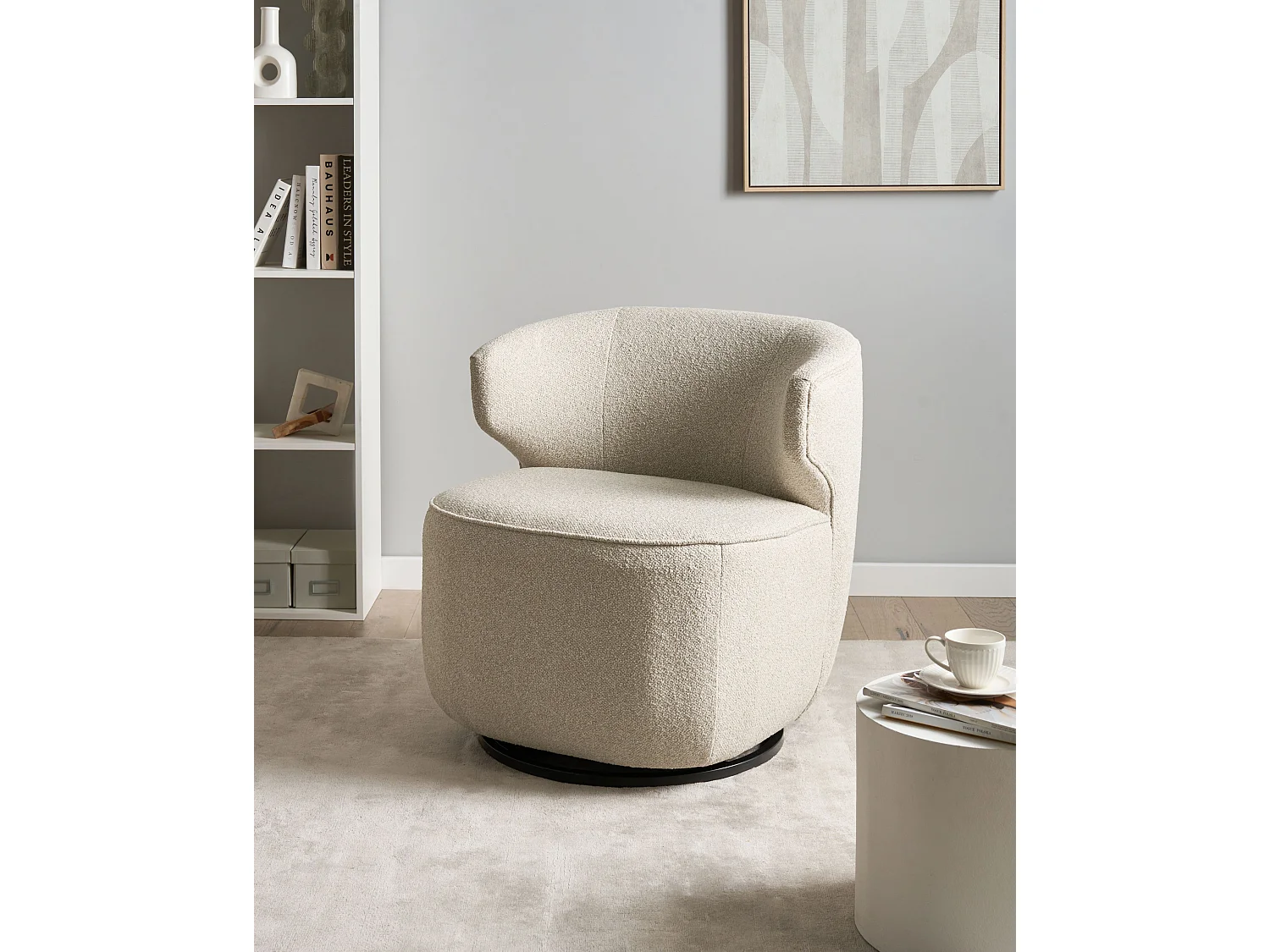 Fauteuil pivotant MOLLEBY Bouclé Beige clair