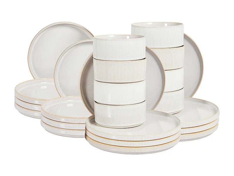 Set de 24 couverts de table SPIKENARD Grès Blanc cassé