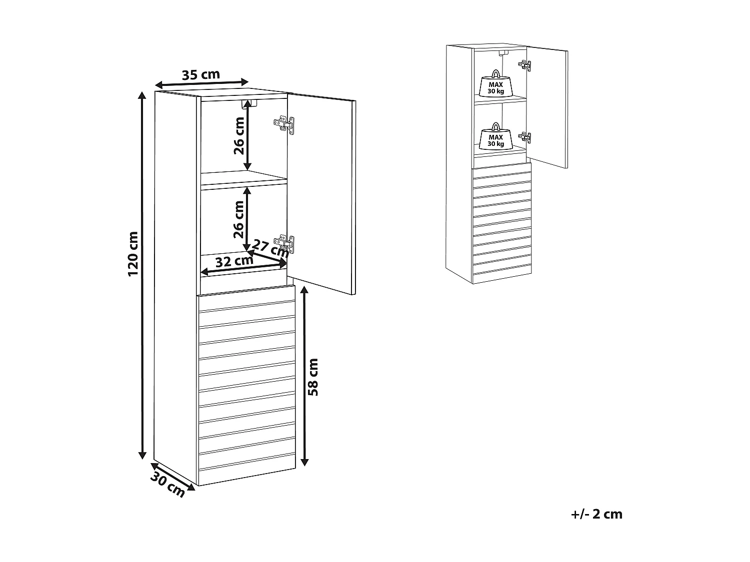 Armoire murale de salle de bains URUCU 35 cm Marron clair