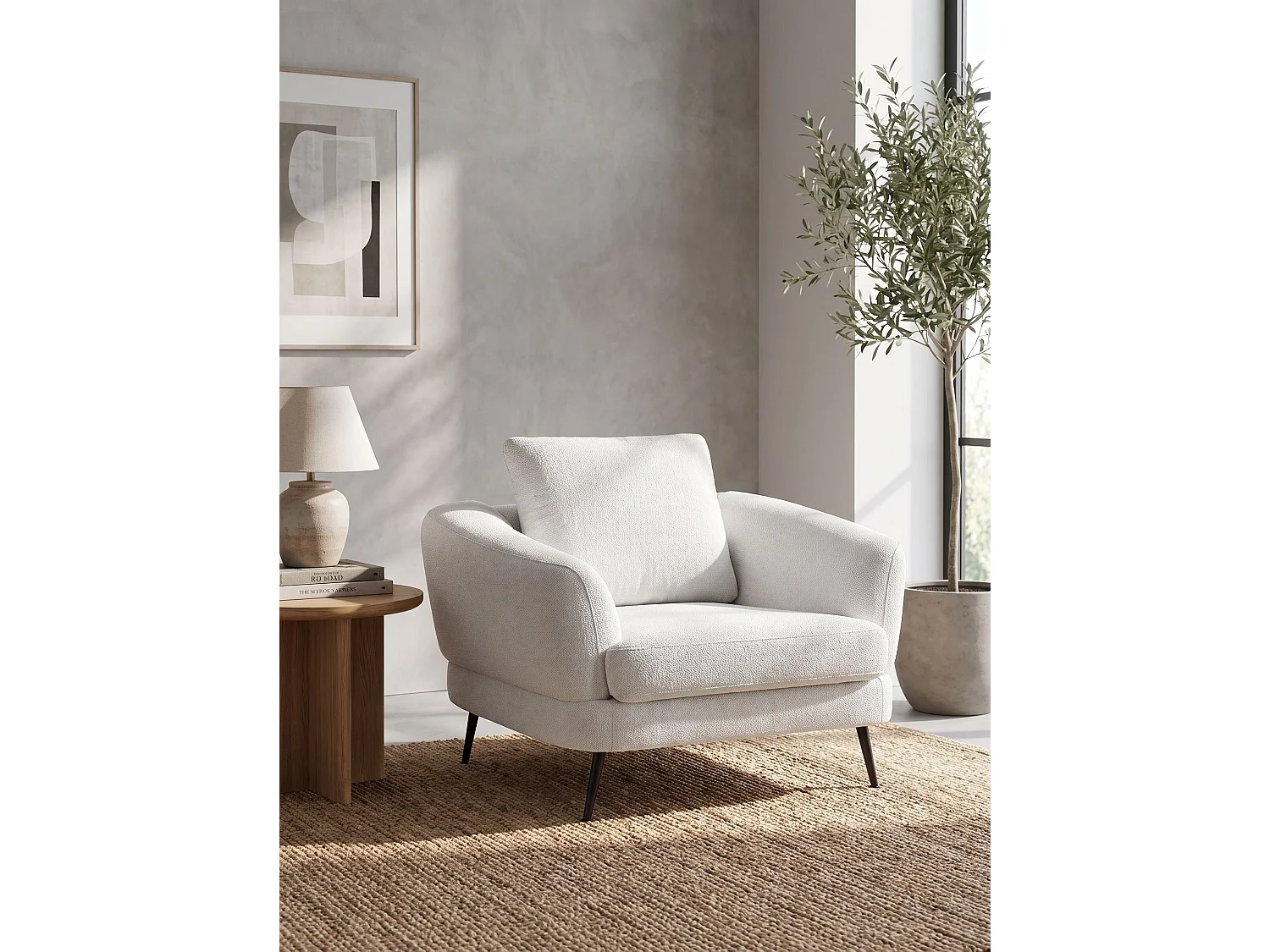 Fauteuil KJAER Tissu Blanc cassé