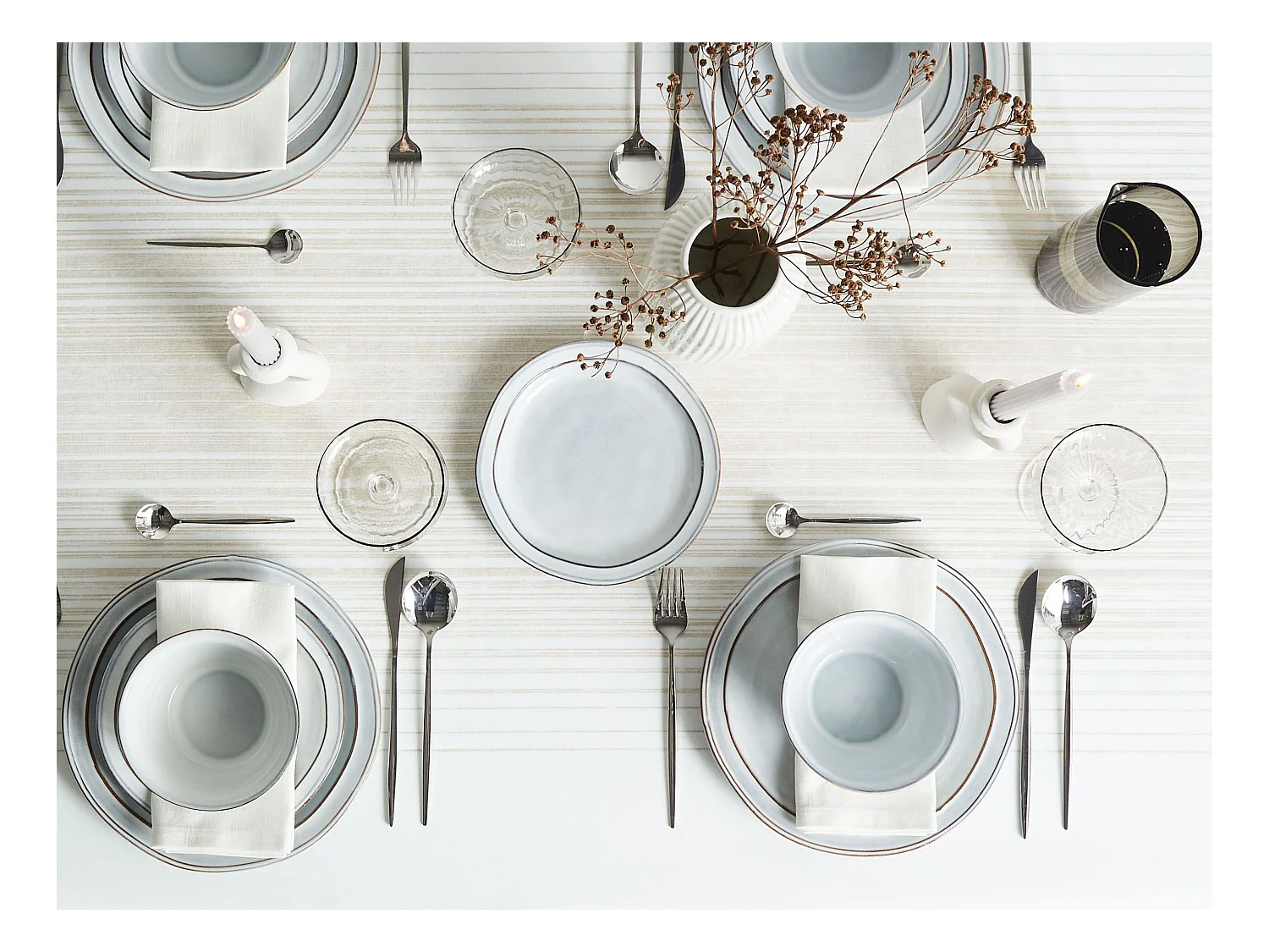 Set de 24 couverts de table CHIVES Grès Gris clair