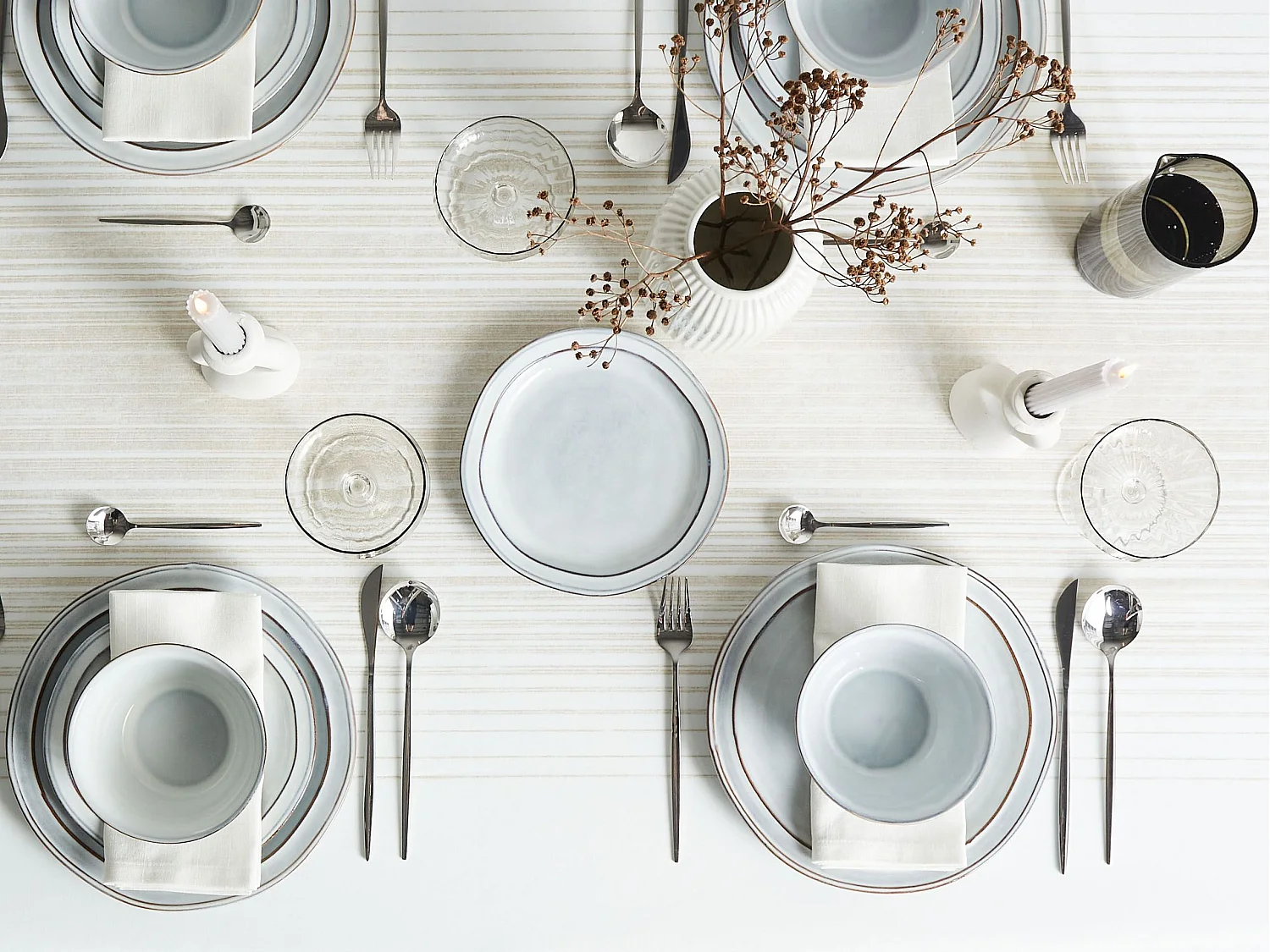 Set de 24 couverts de table CHIVES Grès Gris clair