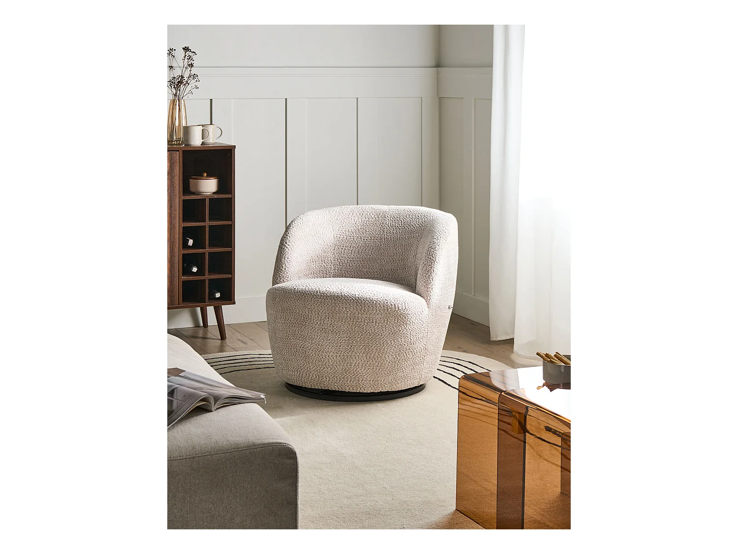 Fauteuil pivotant KUOLPA Tissu chenille Beige