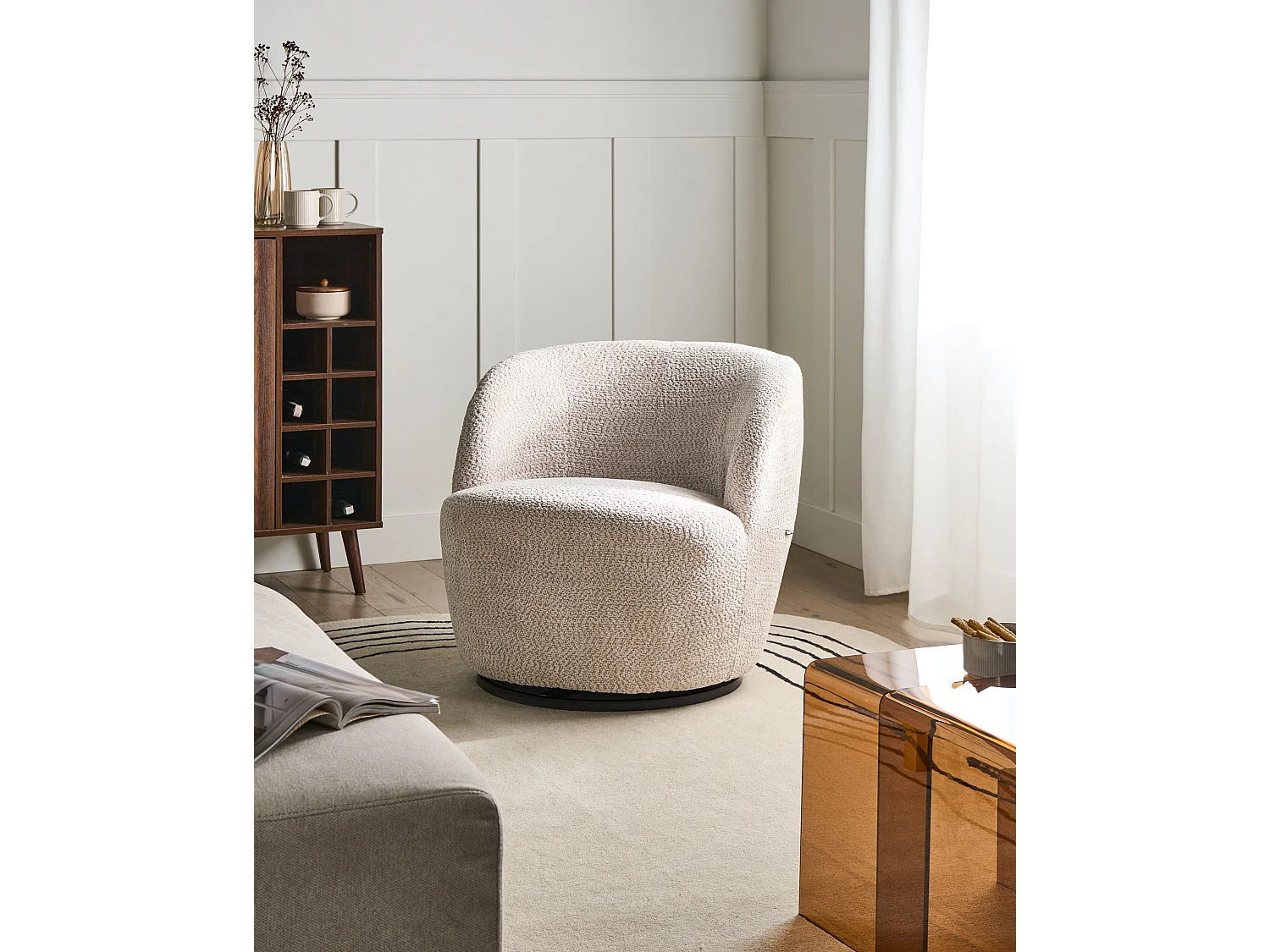 Swivel Armchair KUOLPA Chenille Beige