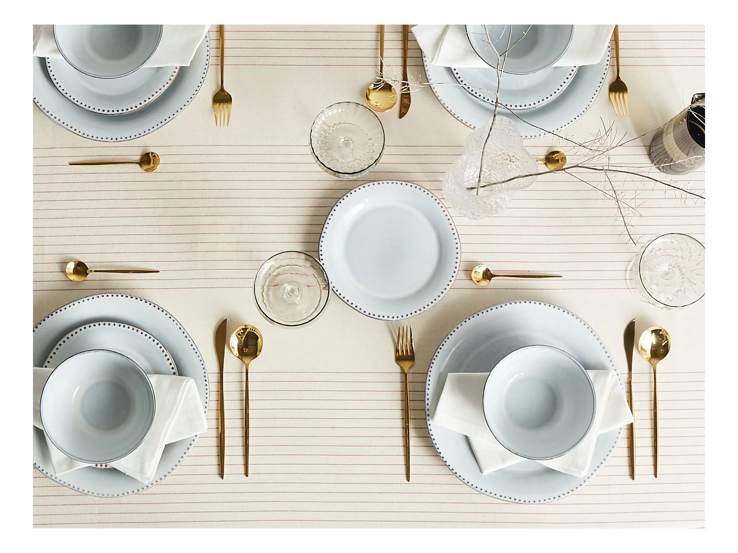 Set de 24 couverts de table CHERVIL Grès Bleu clair