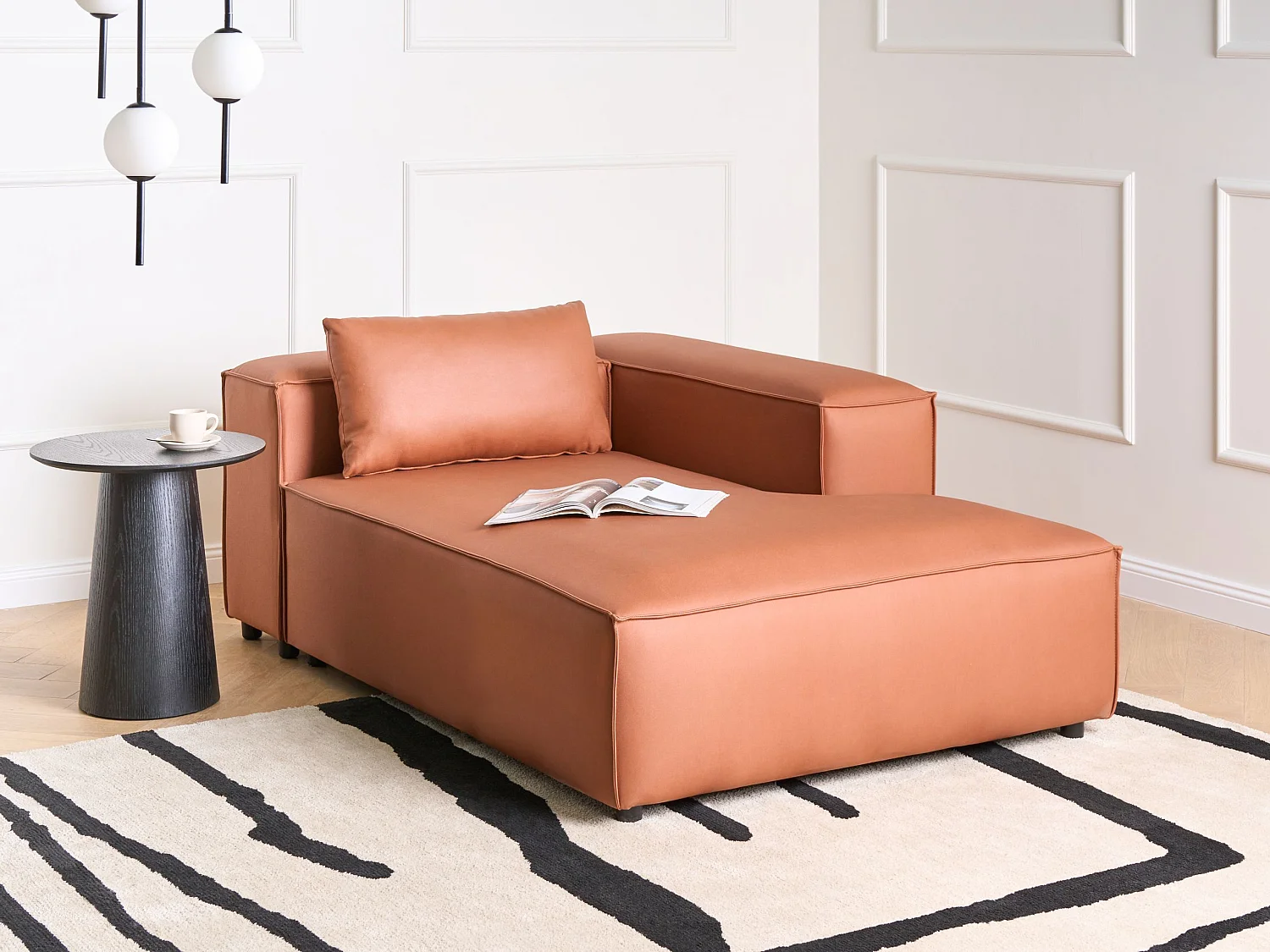 Chaise longue côté droite BRANDE Cuir PU Marron doré