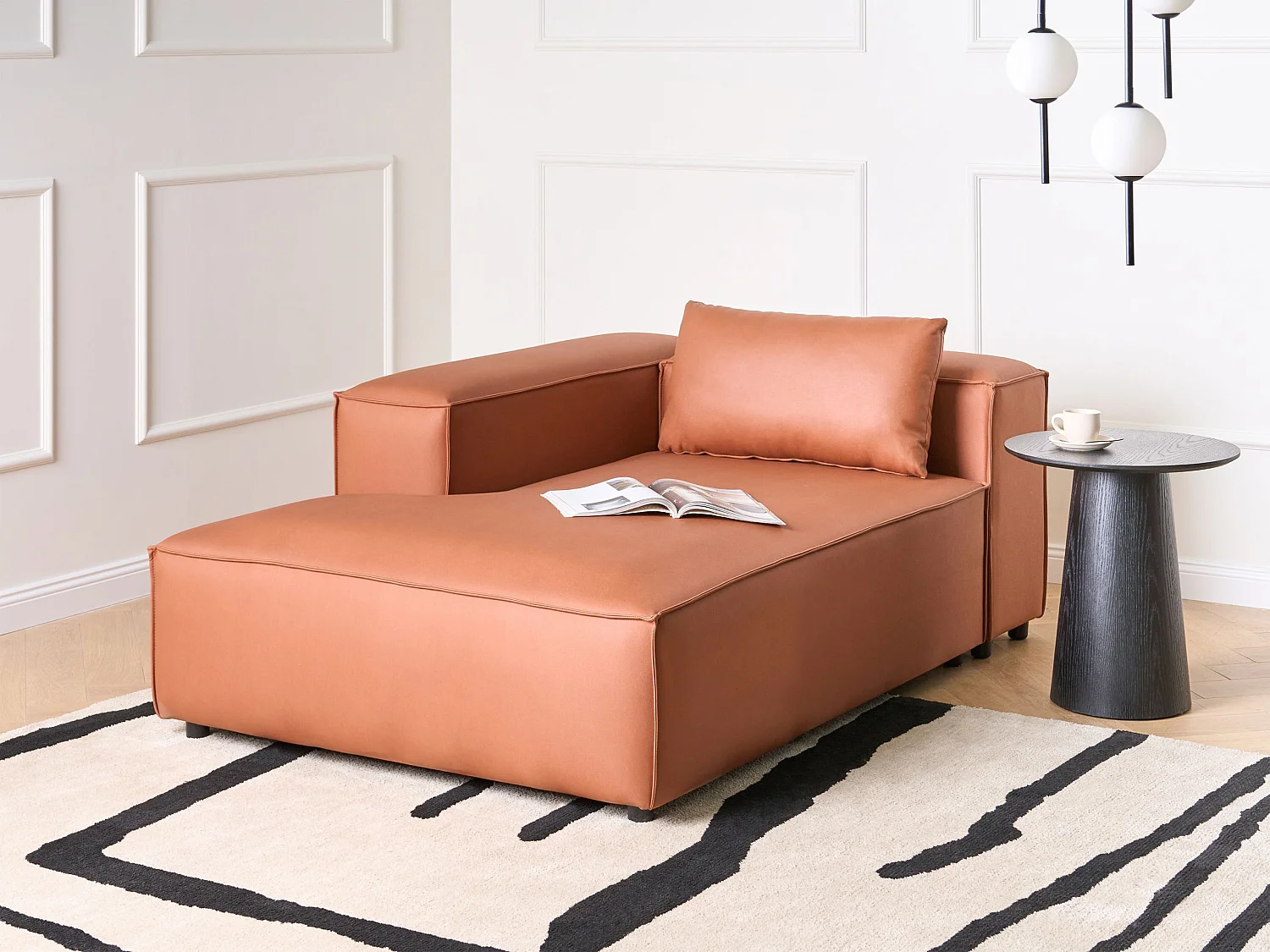 Chaise longue côté droit BRANDE Cuir PU Marron doré