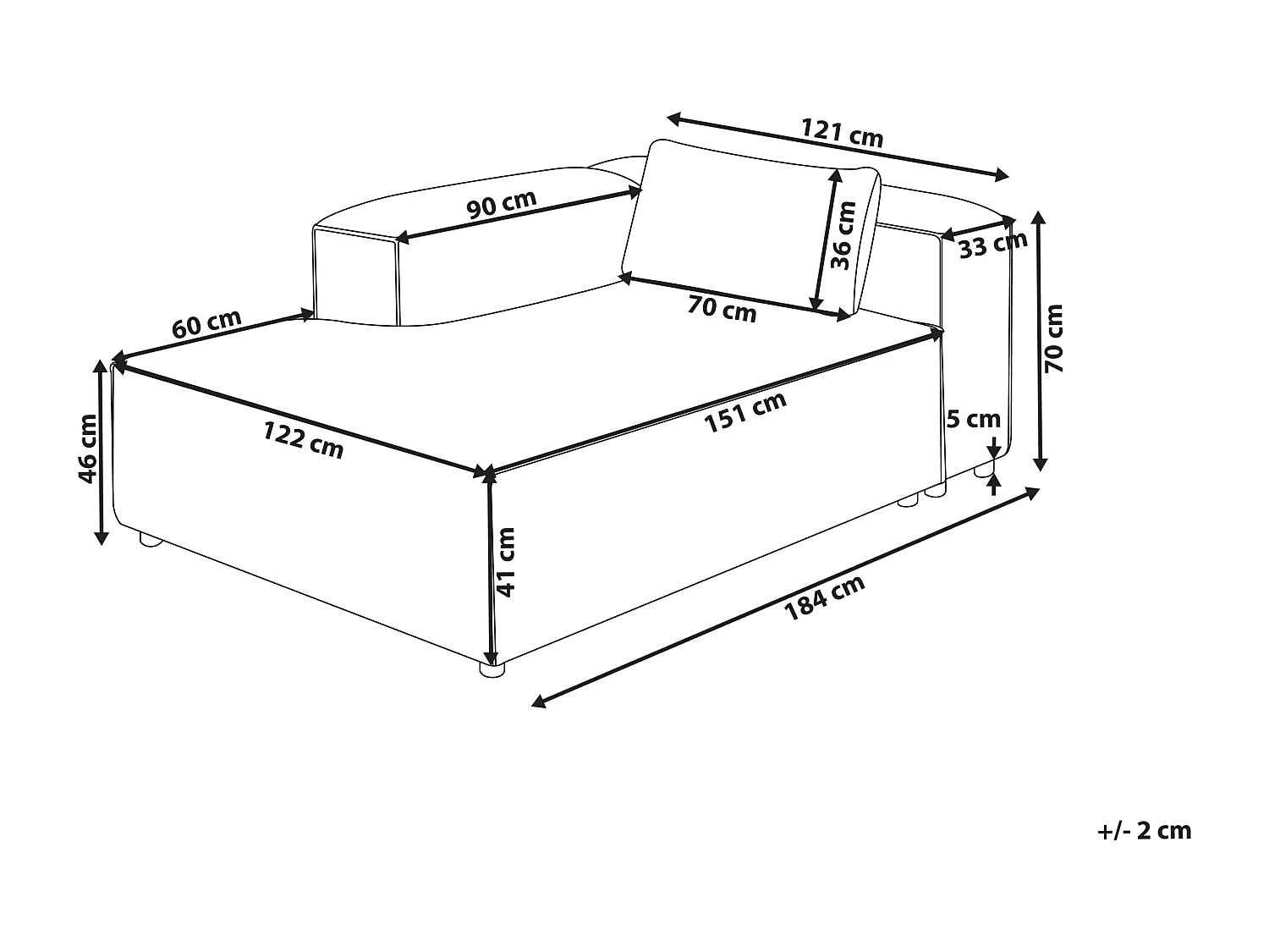 Chaise longue côté droit BRANDE Cuir PU Marron doré