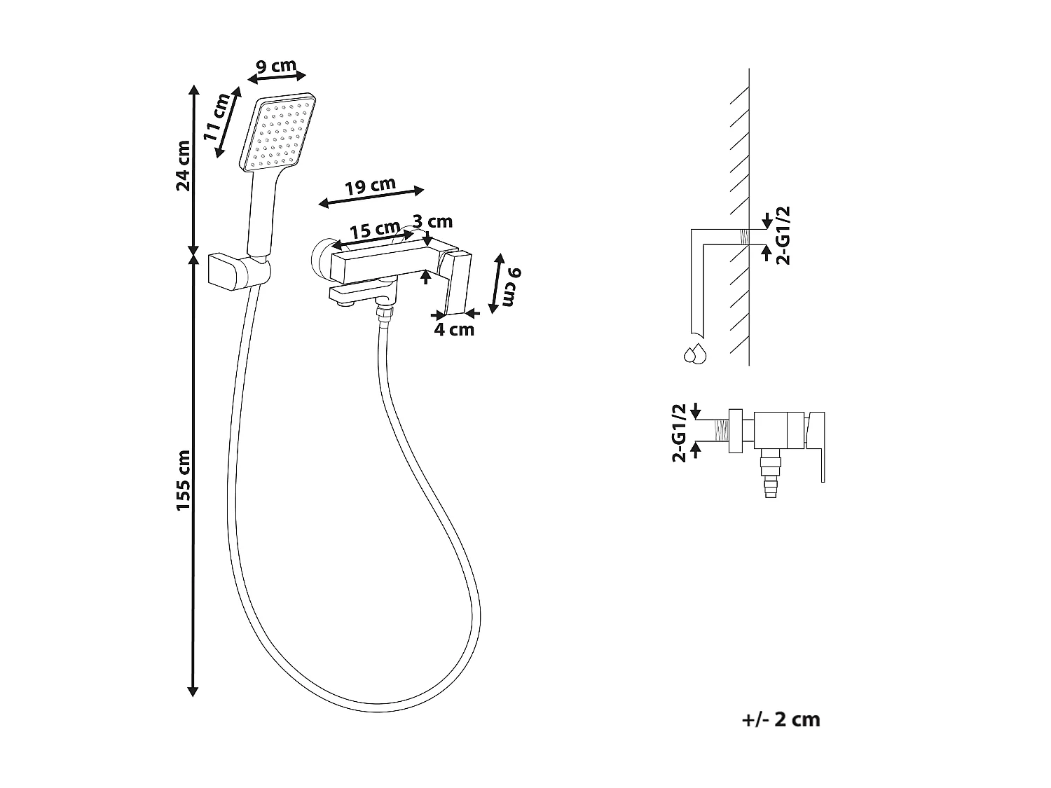 Robinet de douche mural BALNEARIO Noir