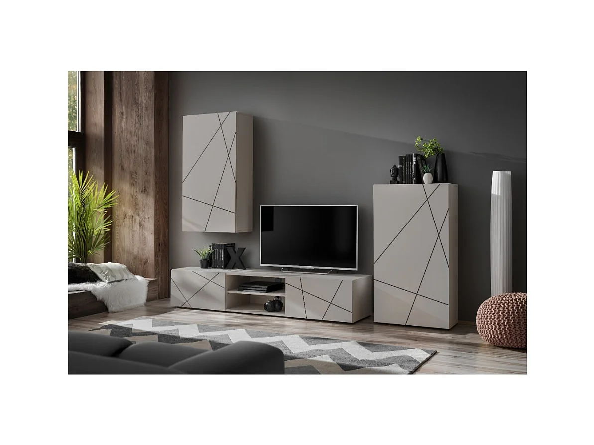 Composición mural DASH – Mueble para TV, cajón mural y armario de almacenaje – Acabado Cashmere